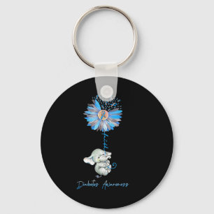 Faith Cute Elephants Sunflower Diabetes Awareness Key Ring