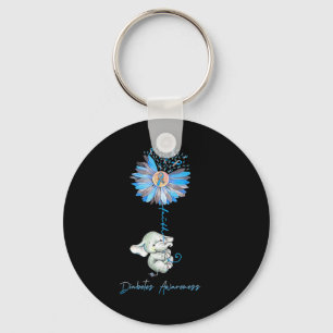Faith Cute Elephants Sunflower Diabetes Awareness Key Ring