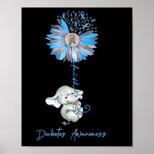 Faith Cute Elephants Sunflower Diabetes Awareness Poster