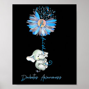 Faith Cute Elephants Sunflower Diabetes Awareness Poster