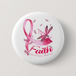 Faith Dragonfly Breast Cancer Awareness T-Shirt 6 Cm Round Badge