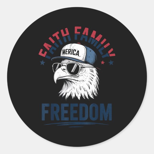 Faith Family Dom Bald Eagle Patriotic Boys America Classic Round Sticker (Front)