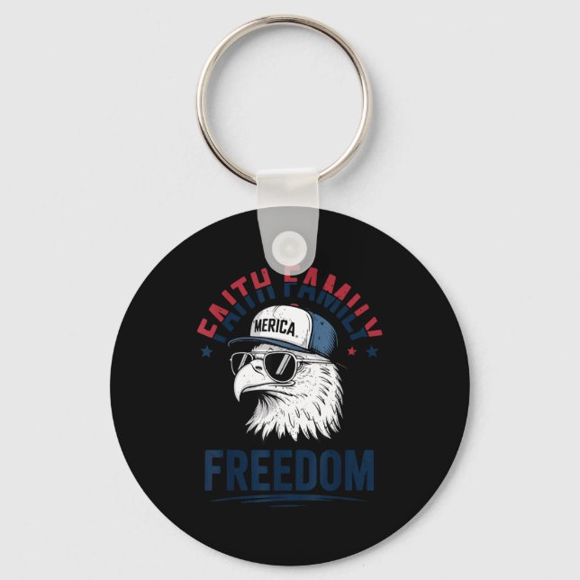 Faith Family Dom Bald Eagle Patriotic Boys America Key Ring (Front)