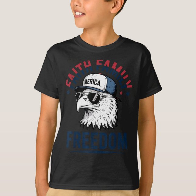 Faith Family Dom Bald Eagle Patriotic Boys America T-Shirt (Front)