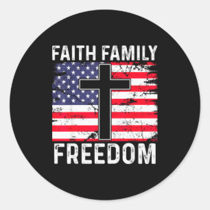 Faith Family Dom - Christian Vintage Usa Flag  Classic Round Sticker