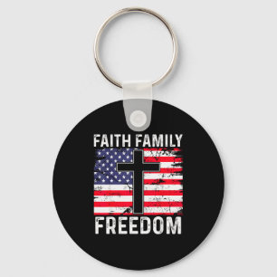 Faith Family Dom - Christian Vintage Usa Flag Key Ring