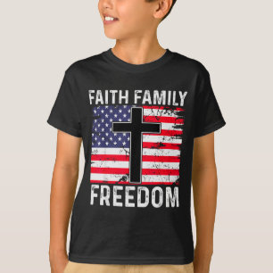 Faith Family Dom - Christian Vintage Usa Flag T-Shirt