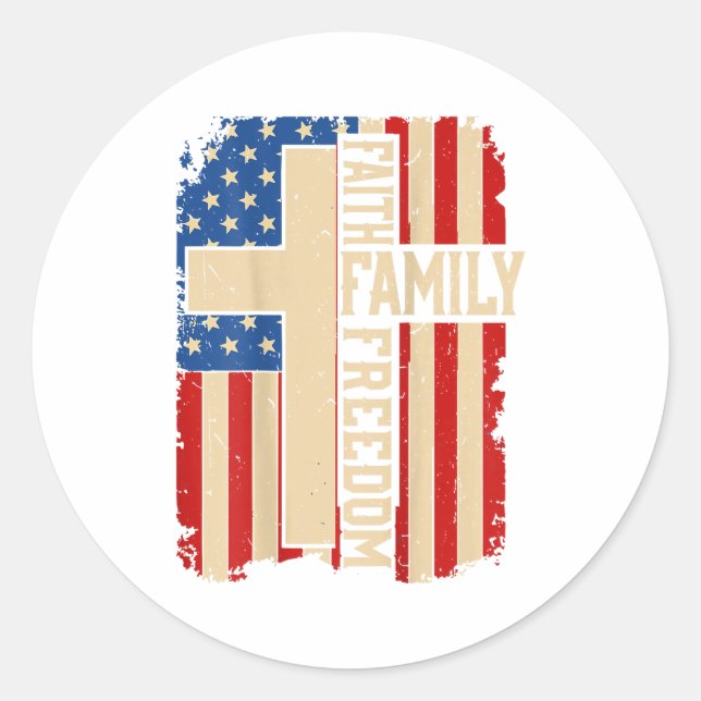 Faith Family Dom God Country Patriotic Christian O Classic Round Sticker (Front)