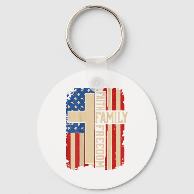 Faith Family Dom Patriotic Christian On-back God C Key Ring (Front)