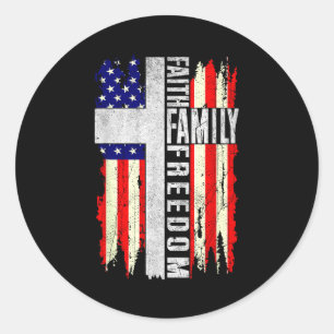 Faith Family Dom - Patriotic Christian Vintage Usa Classic Round Sticker