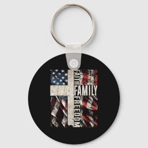 Faith Family Dom - Patriotic Christian Vintage Usa Key Ring