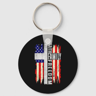 Faith Family Dom - Patriotic Christian Vintage Usa Key Ring