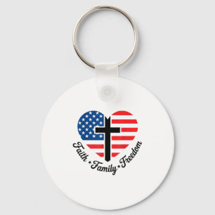 Faith Family Dom Usa Flag Cross Heart Patriotic Am Key Ring