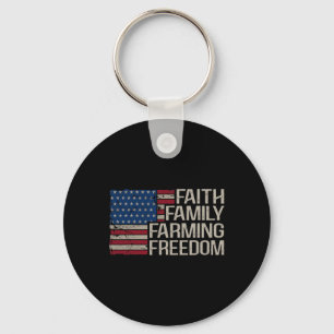 Faith Family Farming Freedom American Flag 4th Of Key Ring