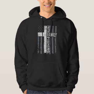Faith Family Fishing - Christian Cross Usa Flag - Hoodie