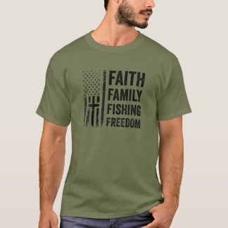Faith Family Fishing Freedom - Funny USA Flag Bass T-Shirt