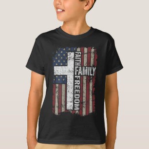 Faith Family Freedom - Christian Vintage USA Flag  T-Shirt