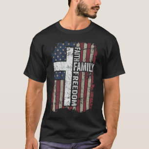 Faith Family Freedom - Christian Vintage USA Flag T-Shirt