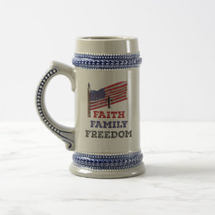 Faith Family Freedom Cross With Flag Beer Stein