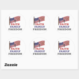 Faith Family Freedom Cross With Flag Classic Round Sticker