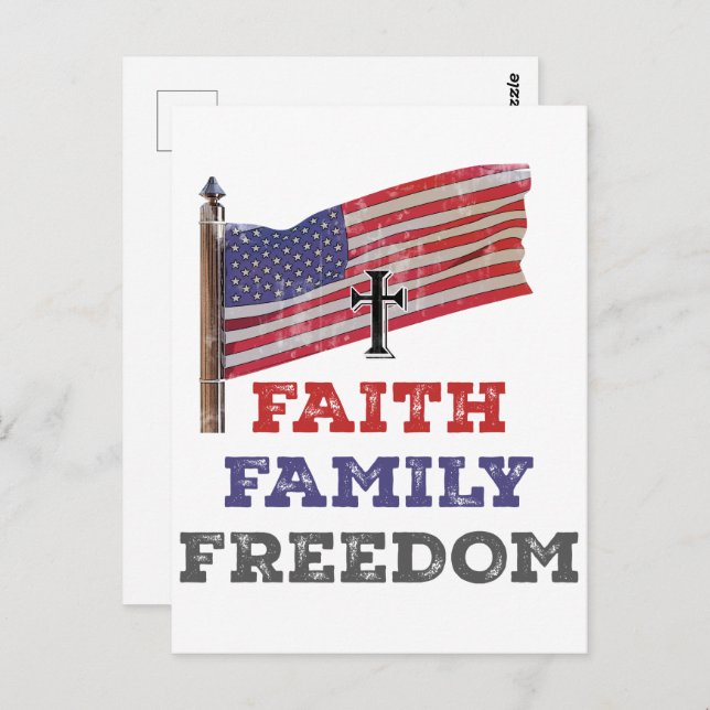 Faith Family Freedom Cross With Flag Postcard (Front/Back)