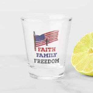 Faith Family Freedom Cross With Flag Shot Glass