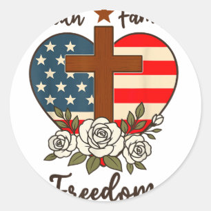 Faith Family Freedom Jesus Christian Cross God Fai Classic Round Sticker