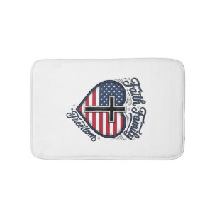 Faith Family Freedom Patriotic Cross Heart Shirt D Bath Mat