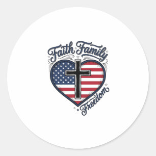 Faith Family Freedom Patriotic Cross Heart Shirt D Classic Round Sticker