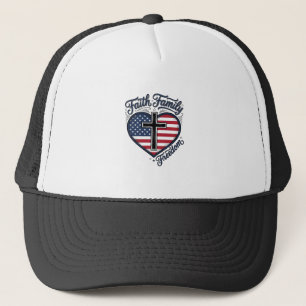Faith Family Freedom Patriotic Cross Heart Shirt D Trucker Hat