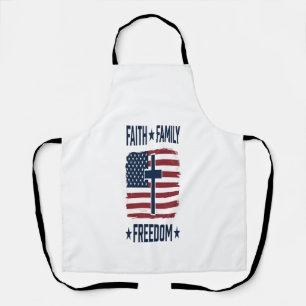 Faith Family Freedom Patriotic Cross USA Flag Vect Apron