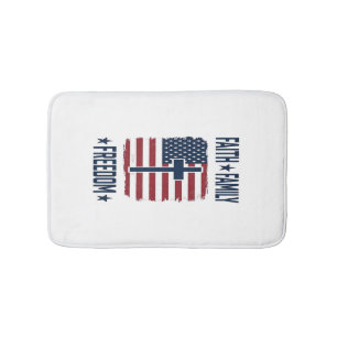 Faith Family Freedom Patriotic Cross USA Flag Vect Bath Mat