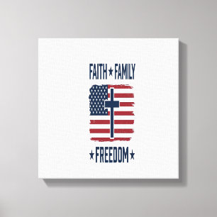 Faith Family Freedom Patriotic Cross USA Flag Vect Canvas Print