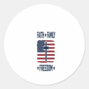 Faith Family Freedom Patriotic Cross USA Flag Vect Classic Round Sticker