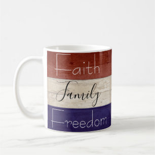 Faith family freedom patriotic wood coffee mug