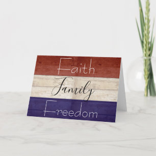Faith family freedom patriotic wood postcard