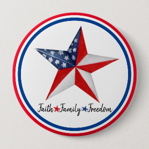 Faith Family Freedom Red White Blue Star Patriotic 10 Cm Round Badge