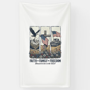 Faith Family Freedom Vintage Patriotic Eagle Banner
