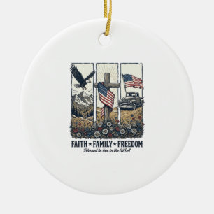 Faith Family Freedom Vintage Patriotic Eagle Ceramic Tree Decoration