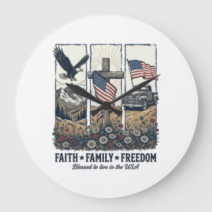 Faith Family Freedom Vintage Patriotic Eagle Large Clock