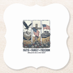 Faith Family Freedom Vintage Patriotic Eagle Paper Coaster