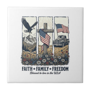 Faith Family Freedom Vintage Patriotic Eagle Tile