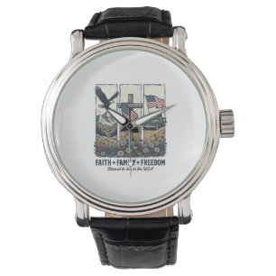 Faith Family Freedom Vintage Patriotic Eagle Watch