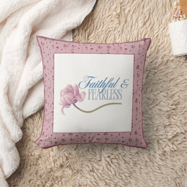 Faith & Fearless Typography Design Throw Pillow (Blanket)