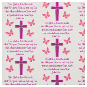 FAITH FILLED CROSS AND BUTTERFLY JOHN 3:16 FABRIC
