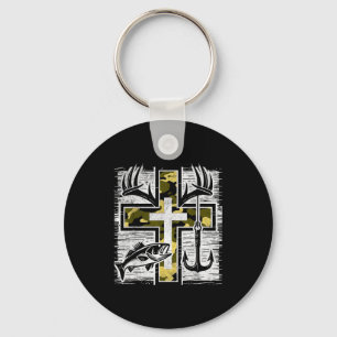 Faith Fishing Hunting Camo Cross B Hook Christian Key Ring