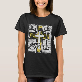 Faith Fishing Hunting Camo Cross B Hook Christian T-Shirt