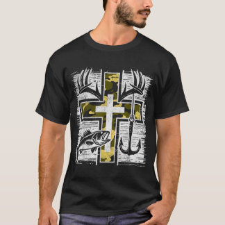 Faith Fishing Hunting Camo Cross B Hook Christian T-Shirt