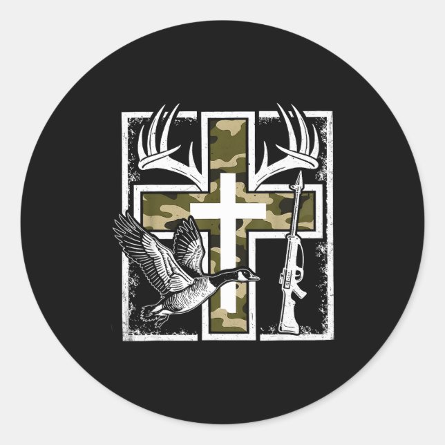 Faith Fishing Hunting Camo Cross Duck Deer Christi Classic Round Sticker (Front)