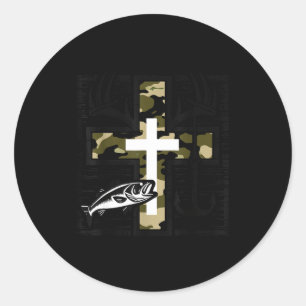 Faith Fishing Hunting Camo Cross With Hook B Chris Classic Round Sticker